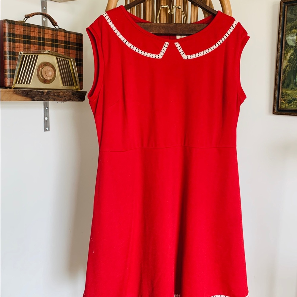 Myrtlewood for ModCloth Red Dress with Lace Trim